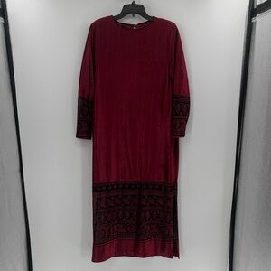 Ruth Norman Neiman Marcus Vintage Long Sleeve Burnout Velvet Dress - Burgundy S